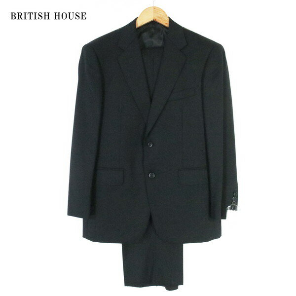 《80%OFF》ブリティッシュハウス BRITISH HOUSE スーツ サイズAB3(S) ブラック2ボタン ノーベント ウール100% 無地 礼服 フォーマル 冠婚葬祭 550-10J メンズ MSU973
