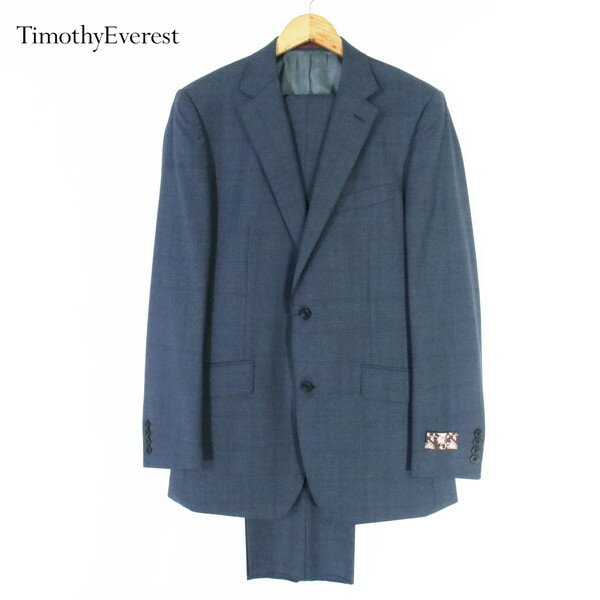《お買い得》ティモシーエベレスト Timothy Everest スーツ サイズ42(LL、A8) ブルー2ボタン サイドベンツ ウール100% チェック柄 REDA生地 春夏 335A8158 メンズ MSU974