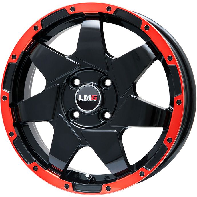 N-BOX タント スペーシア 夏タイヤ ホイール4本セット 165/55R15 ヨコハマ ブルーアース GT AE51 レアマイスター LMG shuriken グロスブラック/レッドリム 15インチ(送料無料)