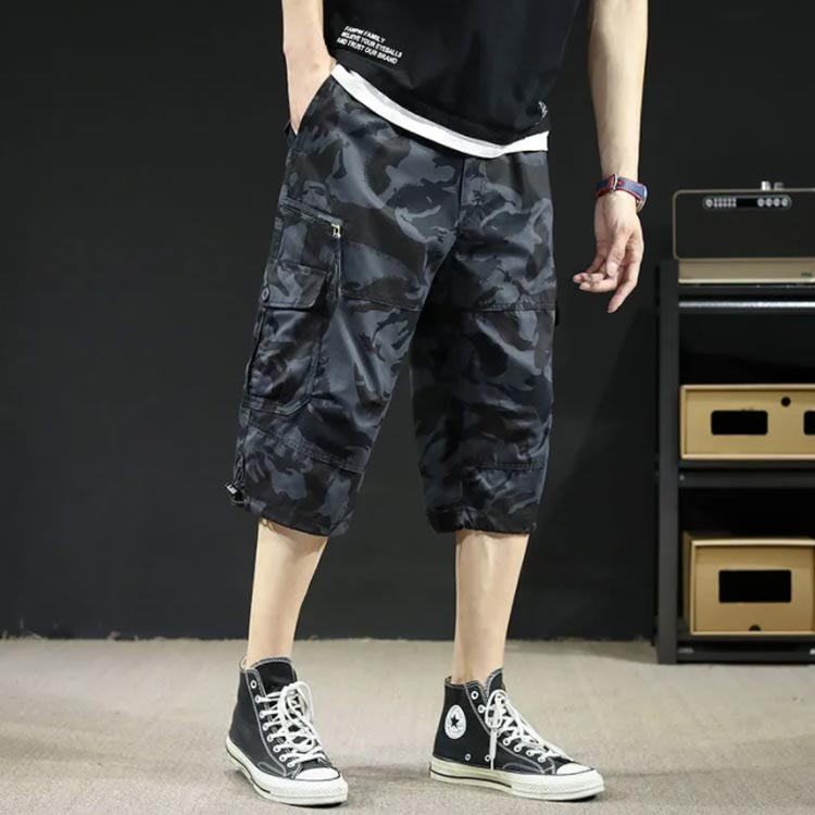 ウェストゴム ハーフパンツ 7分丈 作業服 クロップドパンツ メンズ カーゴパンツ ...