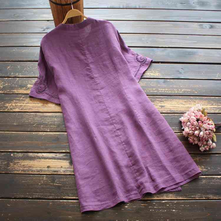 ゆったり 刺繡 チャイナボタン コットンシャツ ロング丈 春 夏 トップス 半袖 大きいサイズ レディース きれいめ ビンテージ おしゃれ チュニック