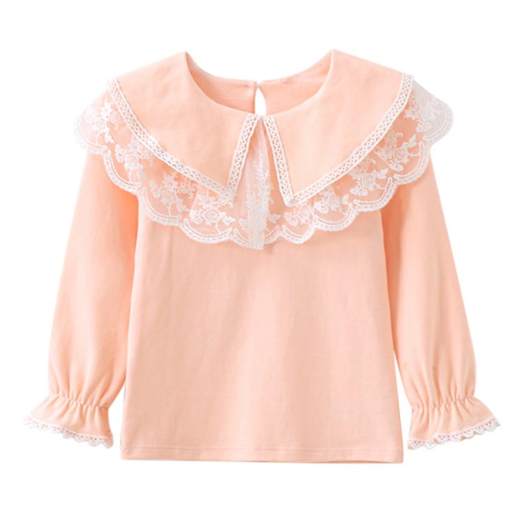 レースtシャツ 綿 キッズ tシャツ セーラー服 女の子 フォーマル 長袖tシャツ 送料無料 ブラウス カットソー レース トップス 春 秋 バックボタン かわいい 白 ピンク 子ども ガールズ 通学 通園 セーラーカラー 110 120 130 140 ビッグ襟