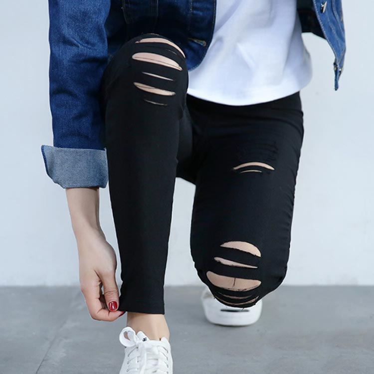ダメージスキニーパンツ 美脚パンツ 黒 スパッツ レギンスパンツ スキニーパンツ レギンス 美脚パンツ ロング丈 ストレッチ 春 夏 秋 クラッシュ ダメージ トレンド ボトムス 着痩せ fukuuriyasan-10001241 服売り屋さん 楽天市場店 サンプル画像2