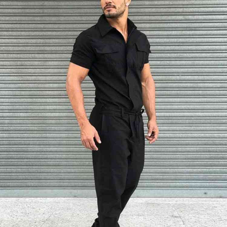 送料無料 つなぎ メンズ ショートスリーブ カバーオール オールインワン 作業服 半袖 作業着 ロングパンツ 涼しい 半袖 夏 着痩せ ストリート アメカジ カジュアル ルーズ 楽ちん アウトドア キャンプ DIY 整備 バイク ツヅキ服