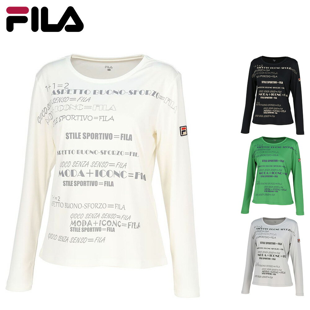 SALE フィラ FILA テニスウェア テニス ウェア 長袖 ロングスリーブTシャツ Tシャツ おしゃれ シャツ レディース スポーツウェア スポーツ 吸水速乾 UV ストレッチ UVウェア ホワイト ブラック グレー グリーン 白 黒 灰色 緑