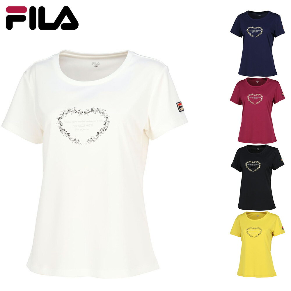 フィラ フィラ FILA テニスウェア テニス ハート冠 ラメプリント Tシャツ シャツ レディース スポーツウェア スポーツ 吸水速乾 UV ストレッチ UVウェア