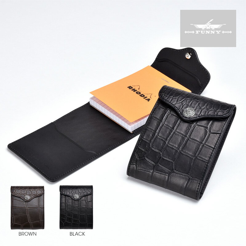 【FUNNY公式ストア】 エム・パッド ポロサスクロコダイル・ボディ メモ メモカバー メモパッド 本革 牛革 鰐皮 ワニ皮 シンプル 大容量 ギフト 誕生日プ...