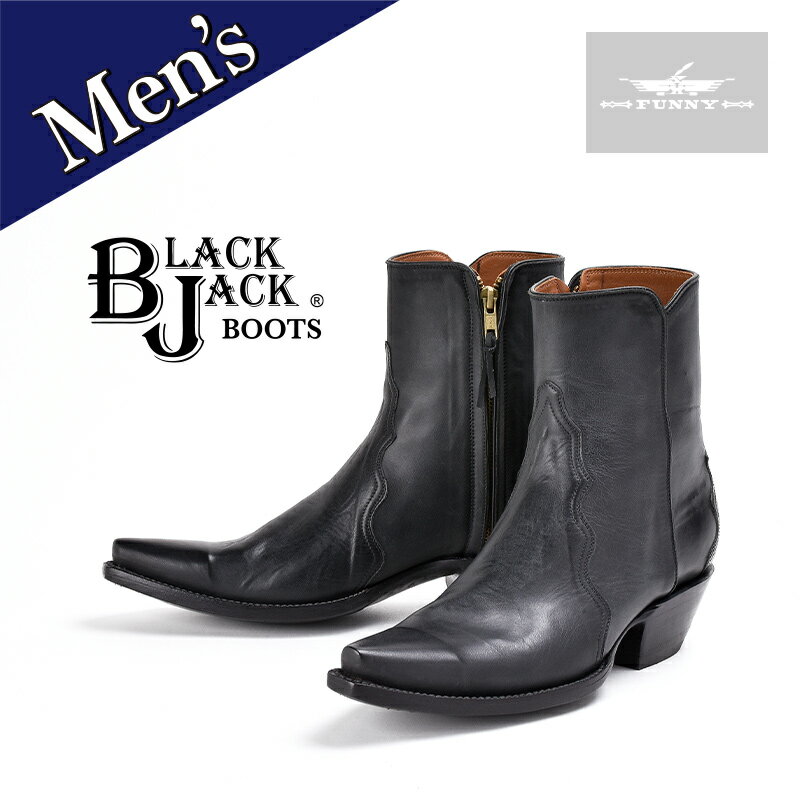 メーカー名 BLACK JACK BOOTS（ブラック・ジャック・ブーツ） 品番 #RANCH HAND 素材 バンプレザー(甲の部分)：RANCH HAND LEATHER トップレザー(筒の部分)：RANCH HAND LEATHER ソール(底の部分)：レザーソール 製法：グッドイヤーウェルト製法 サイズ 筒の長さ：約19cm ヒールの高さ：約4.5cm ワイズ：D 7（25cm相当） 7.5（25.5cm相当） 8（26cm相当） 8.5（26.5cm相当） 9（27cm相当） 9.5（27.5cm相当） 10（28cm相当） 10.5（28.5cm相当） 11（29cm相当） ※表記のサイズはあくまで目安のサイズになります。サイズ感は甲の高さや幅によって変わりますので、ご不明な場合はお気軽にお問い合わせください。 ●ご使用のブラウザによっては色の見え方が若干異なる場合がございますので予めご了承下さい。 ●カービングは手作業で施されているため、全ての商品が多少異なった柄いきに仕上がります。 ●本製品は染色された製品ですので、色落ち等が生じる場合がございます。衣類等への色移りには十分ご注意下さい。 ●サイズ違いによる交換については、欠品などによりお受けできない可能性があります。また、交換の際には送料が別途必要となります。予めご了承下さい。 ●計測サイズは採寸の際の平均値を採用しております。商品やサイズによって個体差が生じます。また、測定方法によっても誤差が生じますので予めご了承下さい。ご不明な点がある場合はお気軽にお問い合わせください。 ●輸入の際に外装の箱にへこみなどの破損が生じる場合がございますが予めご了承下さい。The Real American Classic BLACK JACK MEN'S SHORT BOOTS RANCH HAND LONDON BLACK 1996年、老舗ブーツメーカーの熟練職人達とアメリカ第2位のアリゲーターの養殖場であるDANECO ENTERPRISES（ダネコ・エンタープライズ）の出資により生まれたBLACK JACK BOOTS（ブラック・ジャック・ブーツ）は、比較的新しいブーツメーカーでありながら200年以上にわたるウエスタンブーツの歴史に恥じぬ熟達した物作りで一躍トップブーツメーカーの仲間入りを果たしました。 目に見えないこだわりや装飾に至るまで、一切の手間を惜しまず製作困難な素材にも果敢にチャレンジするBLACK JACK BOOTS（ブラック・ジャック・ブーツ）は、ウエスタンブーツ本来の面白さを再認識出来る製品を数多く生み出しています。 中でも希少価値の高いアメリカン・アリゲーターを使用した製品は、BLACK JACK BOOTS（ブラック・ジャック・ブーツ）のスペシャリティーアイテムで、DANECO ENTERPRISES（ダネコ・エンタープライズ）との出資関係を解消した後も変わらぬ密接な関係により、常に良質な皮革を使用したアメリカン・アリゲーターのブーツを特別な価格にて提供しています。