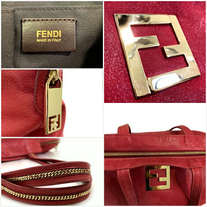 【送料無料】 フェンディ トートバッグ 8BR636 レッド 中古 カーフレザー FENDI 女性 レディース トート バッグ 鞄 ショルダーバッグ 肩掛けバッグ ワインレッド ゴールド金具 人気 定番 オシャレ A4 大容量 旅行 上品 かわいい ロゴ 大きい 本物 鑑定済み FF 書類 ビジネス