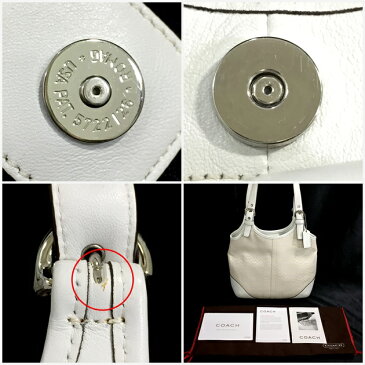 コーチ ショルダーバッグ ミニシグネチャー 7025 ベージュ ホワイト 中古 キャンバス レザー COACH | レディース 女性 スモール 白 シルバー金具 上品 カワイイ ストラップ付 通勤 プライベート オシャレ ロゴ 定番 人気 本物 鑑定済み