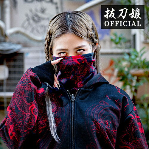 絡繰魂 公式 【総柄ネックウォーマー-龍-】冬物 和柄 ティーシャツ Tシャツ 和 鬼 派手 刺繍 粋 桜 鯉 メンズ 黒 金 紫 青 ブラック ゴールド ブルー M L XL XXL ブランド からくりだましい 211834