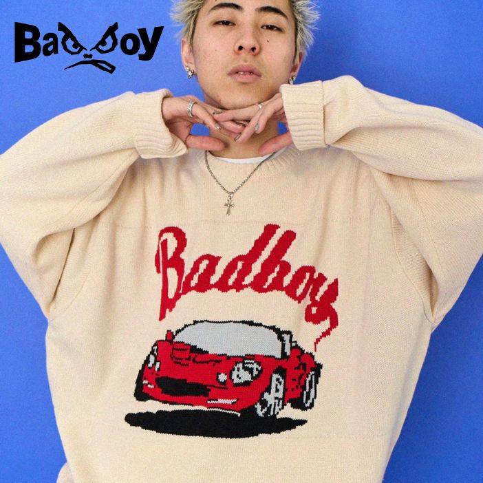 BADBOY OFFICIAL  バッドボーイ ニット 長袖 おしゃれ かわいい かっこいい メンズ レディース 男女兼用 ユニセックス 男女兼用 ユニセックス 白 黒 緑 オフホワイト ブラック グリーン M L 123105