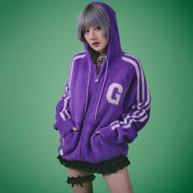 楽天GALFY公式 楽天市場店GALFY OFFICIAL 【もけもけG！ニットパーカー】 ガルフィー ヤンキー オシャレ おしゃれ かわいい かっこいい メンズ レディース 男女兼用 ユニセックス 黒 紫 灰 ブラック パープル グレー 144025
