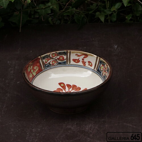赤絵5寸平鉢（呉須釉国紋）：國場 一:094014A