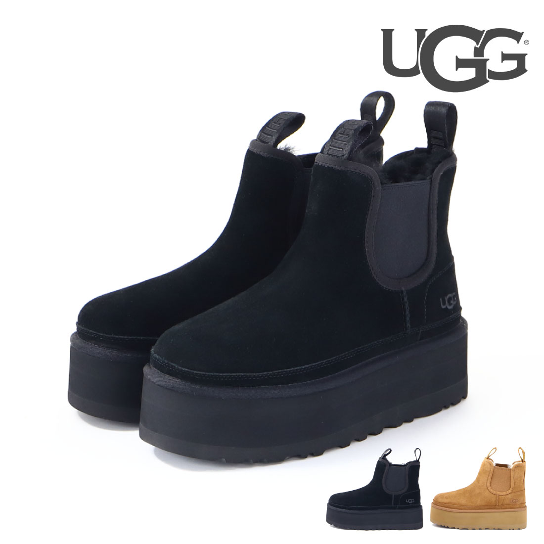 【11/15 20時〜4H限定PT10倍】 アグ UGG レディース ブーツ ニューメル プラットフォーム チェルシー 1134526 ムートンブーツ ショートブーツ 厚底 かわいい 5cmヒール 2024_厚底のサムネイル