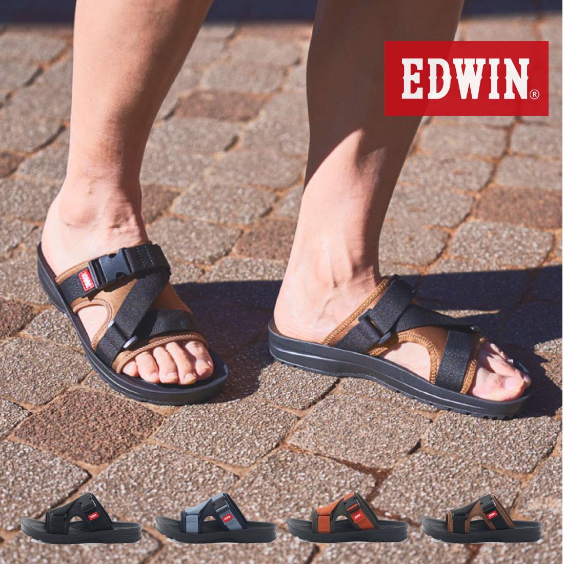 【8/15 20時〜4H限定PT10倍】【20%OFF】 エドウィン EDWIN メンズ サンダル スライドサンダル EW5111 コンフォートサンダル スポーツサンダル スポサン アジャスターバックル