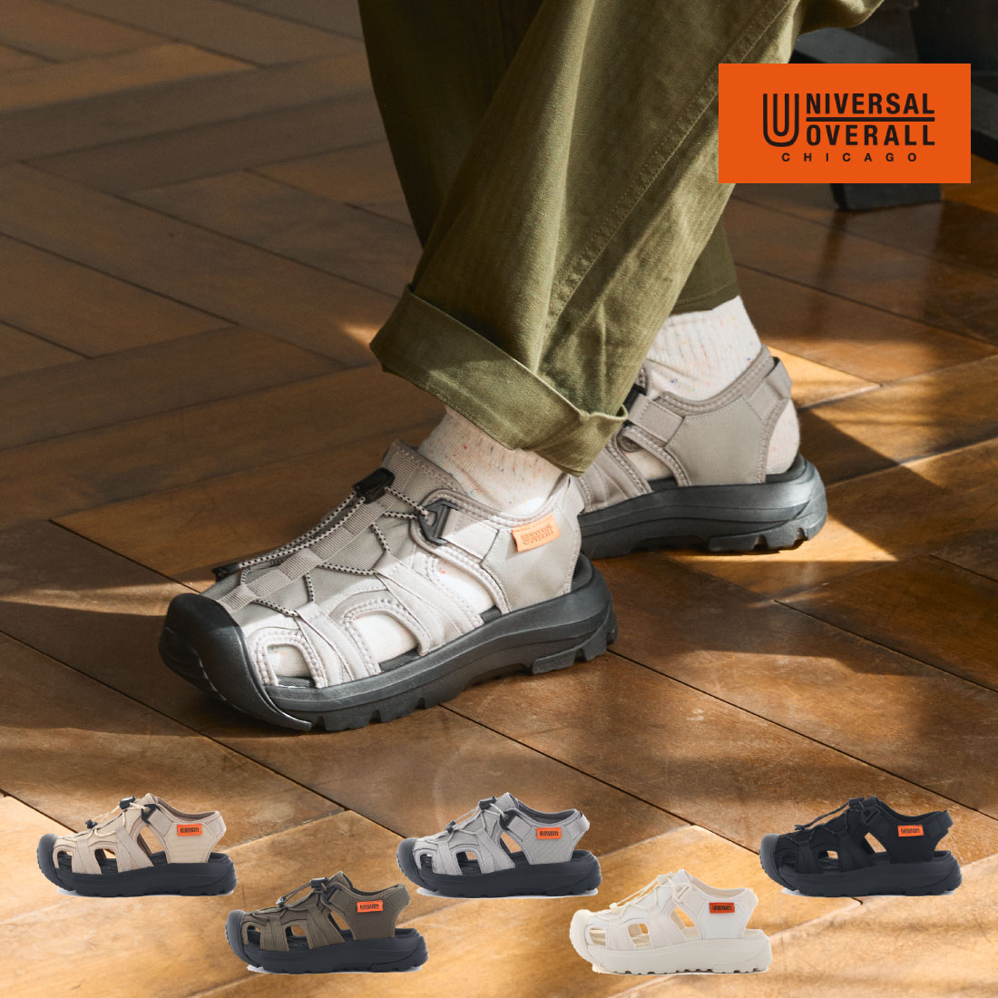 楽天FOOT PLACE【7/25 20時〜4H限定PT10倍】【10％OFF】 ユニバーサルオーバーオール UNIVERSAL OVERALL レディース メンズ サンダル スポーツサンダル スニーカーサンダル UO32 UO32971 UO32176 UO32178 スポサン 前被り ワークサンダル クロスストラップ 疲れにくい 滑りにくい 歩きやすい