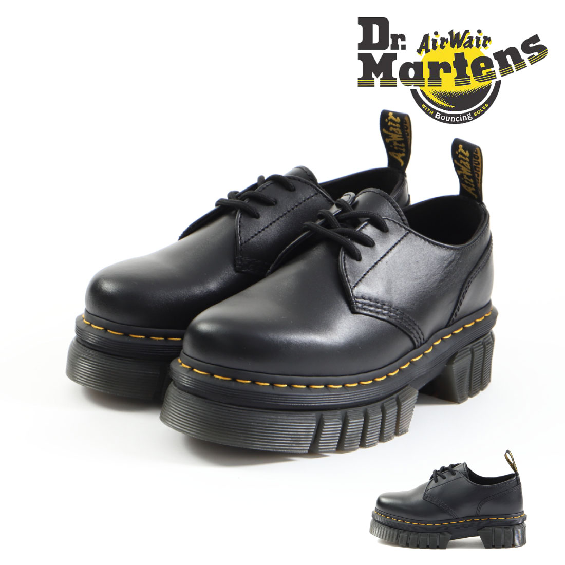 【5/10 20時～4H限定PT10倍】 ドクターマーチン Dr.Martens レディース メンズ ドレスシューズ AUDRICK 3ホール シューズ 27147001 カジュアルシューズ オードリック 厚底 軽量 軽い 本革 レザ…