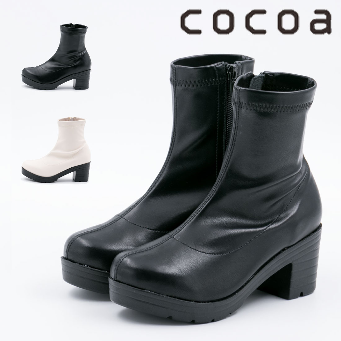 楽天FOOT PLACE【ワンダフルデー】【20時～4H限定P10倍】【15％OFF】 ココア COCOA キッズ ジュニア 女の子 ブーツ ストレッチブーツ 子供靴 サイドファスナー ショートブーツ 歩きやすい 太ヒール チャンキーヒール シンプル オシャレ JN1-3