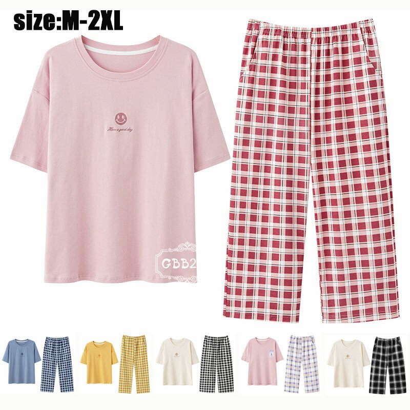 パジャマ レディース 半袖 夏 ルームウェア パジャマ チェック柄 上下セット tシャツ ズボン 七分丈パンツ セットアップ 大きいサイズ 部屋着 ゆったり かわいい おしゃれ 可愛い 寝巻き 6タイプ M L XL 2XL