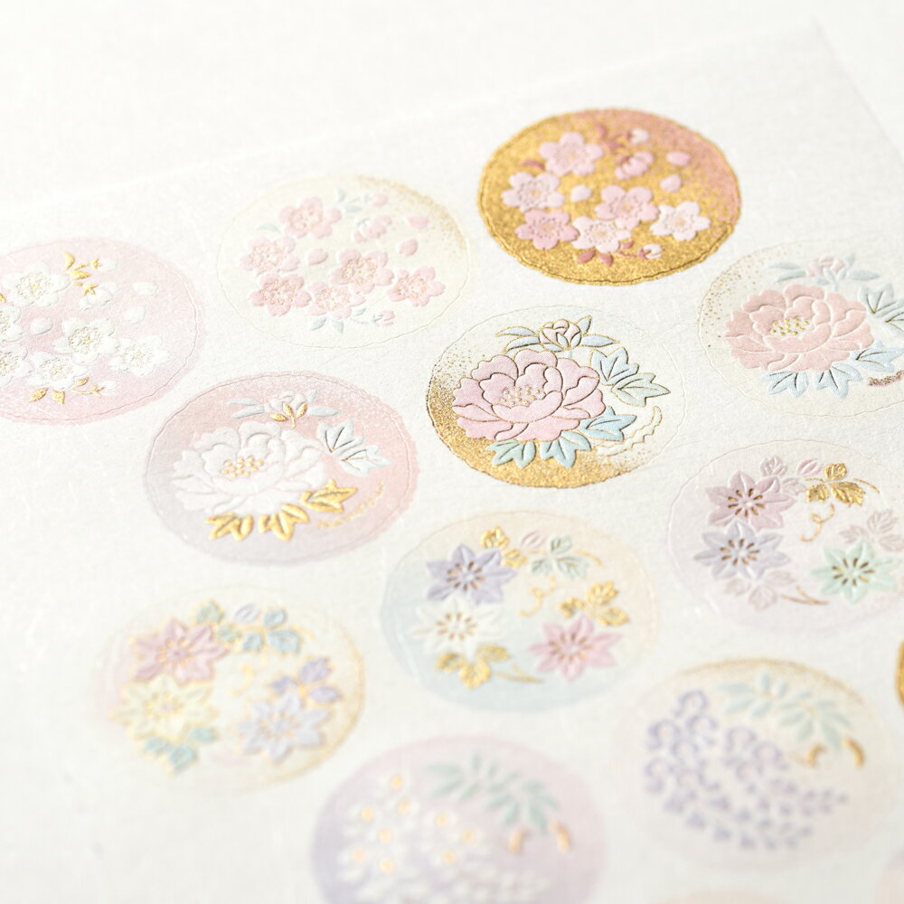 シール 花丸文(1シート21ピース) 132-35【ジーシープレス 公式】[ G.C.PRESS 文房具 和風 封シール 伝統模様 桜 牡丹 藤 撫子 楓 梅 ギフト]