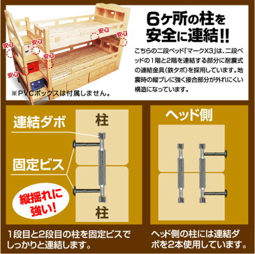 【耐荷重 500kg】 階段付き 二段ベッド 2段ベッド マークエックス3-GKI(本体のみ) 宮付き ・ LED 照明 ・収納 チェスト 付き 階段式 エコ塗装耐震 地震 子供ベッド すのこベッド 天然木 階段 マークX|二段ベット 2段ベット 子供部屋 キッズ ベッド