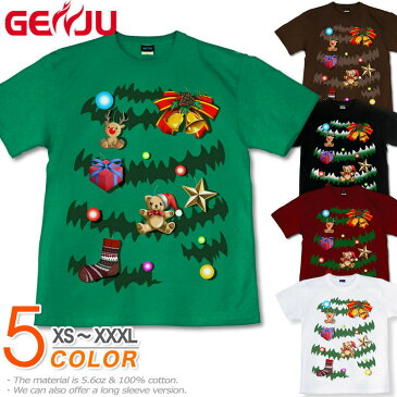 GENJU クリスマスTシャツ メンズ クリスマス Tシャツ クリスマスツリー サンタクロース 雪だるま リース プレゼント テディベア tシャツ 半袖 長袖 ロンT イルミネーション ブラック 黒 緑 グリーン ホワイト 白 赤 大きめサイズあり XXL XXXL 2L 3L 4L 90-140cm XS-XXXL