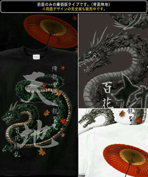 GENJU 和柄Tシャツ メンズ 秋 龍 竜 和柄 Tシャツ ドラゴン 和傘 楓 かえで グラフィティ ブランド 半袖 長袖 tシャツ ティーシャツ ロンT 百花繚乱 ブラック 黒 チャコール ホワイト 白 大きめサイズあり XXL XXXL 2L 3L 4L 90-140cm XS-XXXL