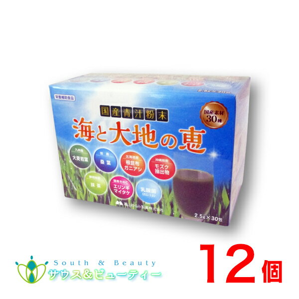 青汁粉末　海と大地の恵30包×12個富山めぐみ製薬 大麦若葉 桑葉 モズク抽出物 根こんぶ ガニアシきのこ 野菜ミックス末 殺菌乳酸菌末　安心の国産原料使用