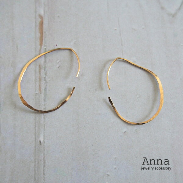 日本製（原型USA製）タタキハンドメイド オーバルフープピアス K14GFゴールドフィルド