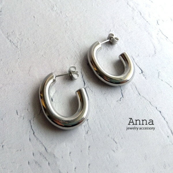 粉紅色 - サージカルステンレスチャンキーオーバルポストピアス　ステンレスピアス　金属アレルギー対応 メール便送料無料