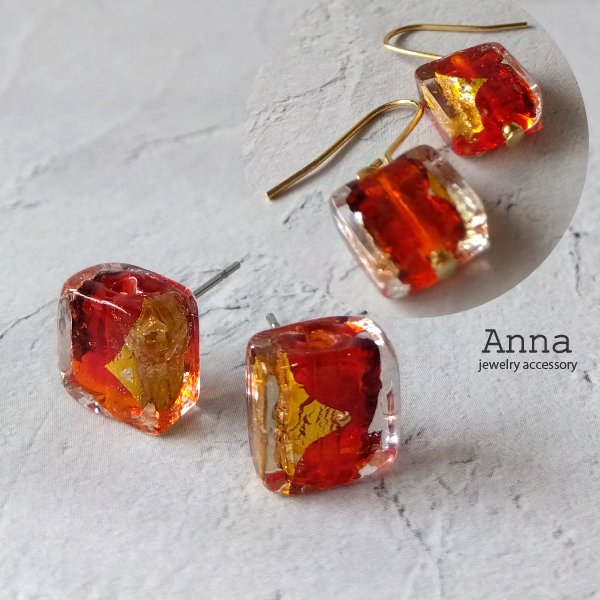 Sis joia フランス産　ガラス　フラワーピアス　金箔　銀箔　アクセサリー Sis joia フランス産 ガラス フラワーピアス 金箔 銀箔 アクセサリー