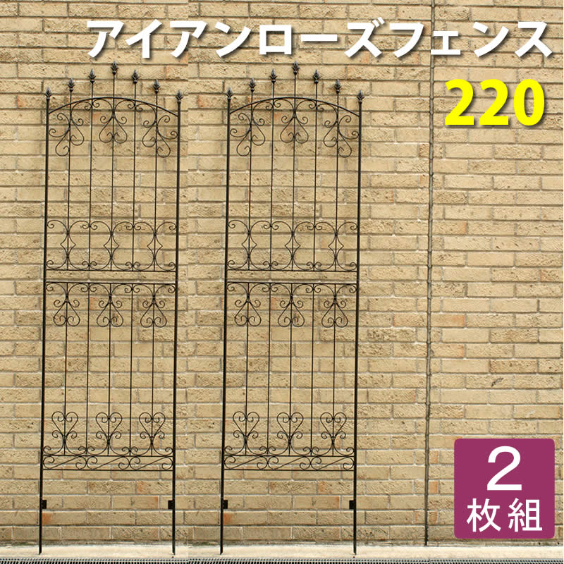 ☆☆アイアンローズフェンス220（2枚組）ホワイト　ダークブラウン【送料無料　フェンス　アイアン　　ガーデンフェンス　ガーデニング 枠　柵　仕切り　目隠し　境目　クラシカル　アンティーク　トレリス　ベランダ つる　薔薇　バラ　朝顔　園芸　ラティス】