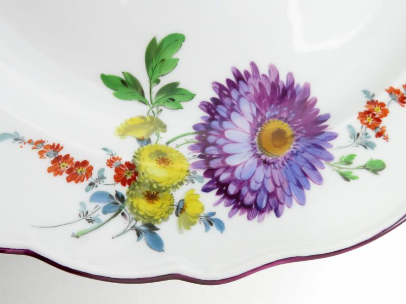 マイセン プレート ベーシックフラワー ブーケ 三つ花 大 パープル サービングプレート 大 食器 皿 プレート 1枚 大皿 Meissen グラスクラシック 店