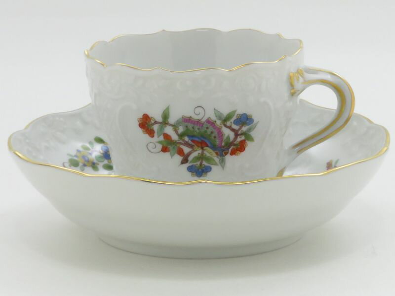 マイセン カップ＆ソーサー■チャイニーズバタフライ エンボス 中国の蝶 柿右衛門 シノワズリ デミタスC&S 1客 Meissen 1級品 6