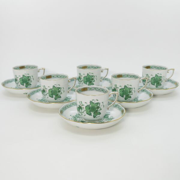 ヘレンド カップ&ソーサー■インドの華 グリーン 緑 C&S 6客セット HEREND 1級品