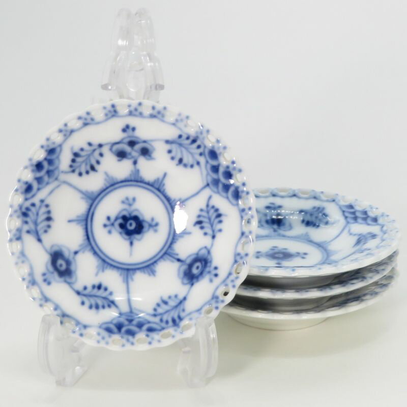 乐天商城 - ロイヤルコペンハーゲン プレート■ブルーフルーテッド フルレース バタープレート 4枚セット Royal Copenhagen 7.5cm 1級品