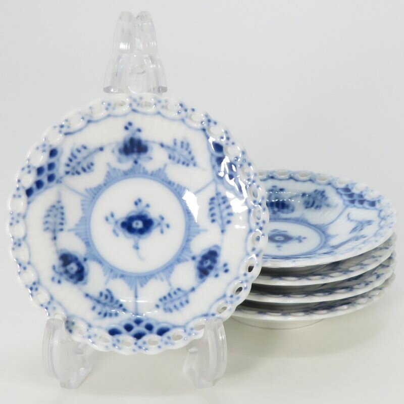 樂天商城 - ロイヤルコペンハーゲン プレート■ブルーフルーテッド フルレース バタープレート 5枚セット Royal Copenhagen 7.5cm 1級品