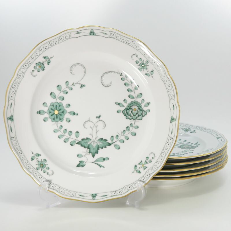 マイセン プレート■インドの華 グリーン ディナープレート 25cm 皿 6枚セット Meissen