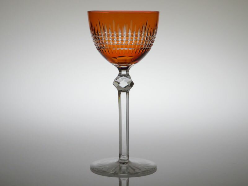オールド バカラ グラス ● 被せガラス ワイン グラス オレンジ ロングステム 18.5cm ナンシー 似 アンティーク クリスタル