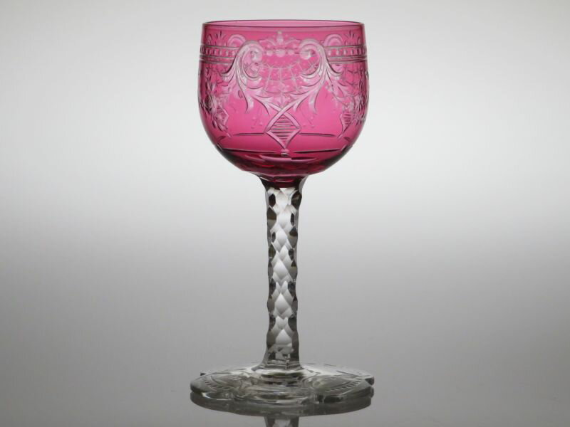 オールド バカラ グラス ● 超希少 ワイングラス ピンク 被せ バカラ美術館も購入したお品 14cm アンティーク カタログ掲載品