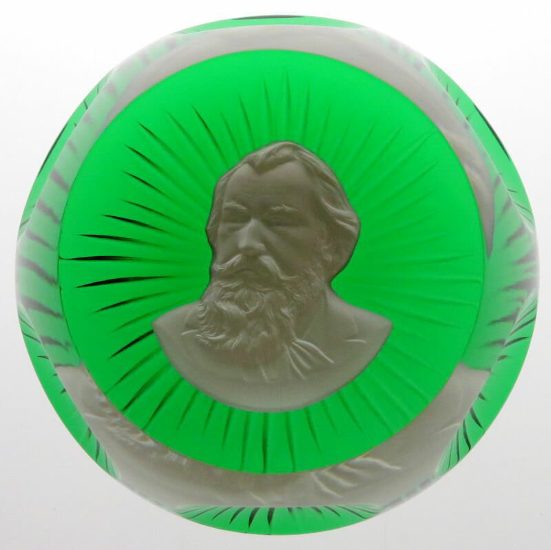 バカラ ペーパーウェイト ● 文鎮(zhèn) フランクリンミント ブラームス クリスタル カメオ グリーン 緑 Jobannes Brahms 希少 箱 説明書付