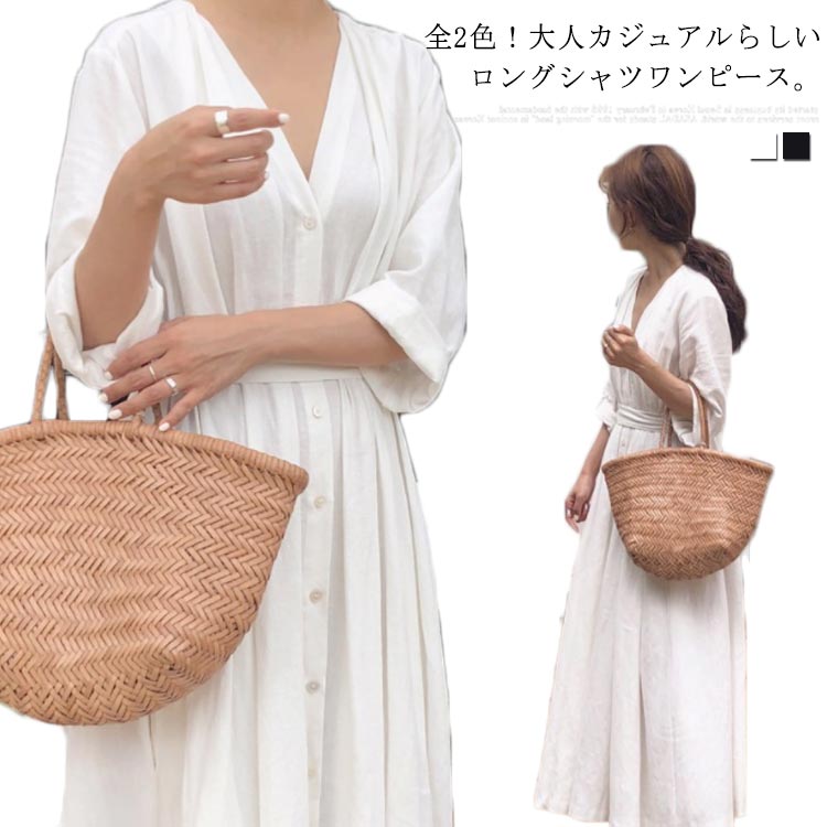 マキシワンピース マキシワンピ ワンピース ロング丈 レディース 7分袖 シャツワンピース シャツワ