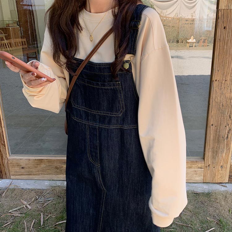 デニムオールインワン デニムサロペットワンピース レディース ロングワンピース おしゃれ 可愛い カジュアル BF風 通学 森ガール系 かわいい 新作