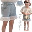 送料無料 子供服 ショートパンツ 短パン デニムショートパンツ 女の子 夏 フリル ウエストゴム ジーパ..