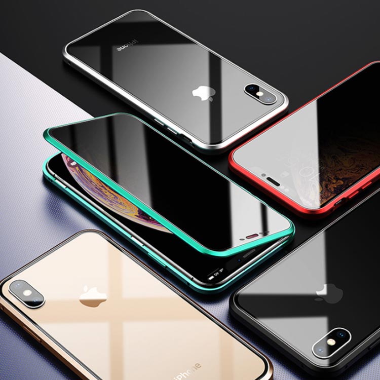 前後ガラス iphoneケース スマホ ケース iphone11 iphone11Pro iphone11ProMax 覗き見防止 アイフォンカバー マグネットアルミ 両面 ガラスカバー フルカバー 全面保護