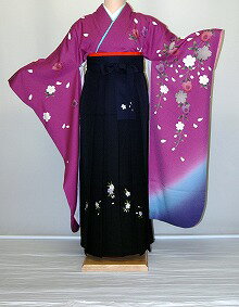 【レンタル】振袖、袴（刺繍はかま）レンタル【青・青紫・緑系】【HF701】標準/L寸/7号/9号/11号/13号/冬春キャンペーン