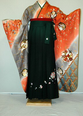 Rakuten - 【レンタル】振袖、袴（刺繍はかま）レンタル【黒・茶・グレー系】【多色系・古典柄】【HF711】標準/L寸/7号/9号/11号/13号/冬春キャンペーン