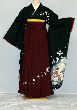 【レンタル】振袖、袴（刺繍はかま）レンタル【青・青紫・緑系】【HF716】標準/L寸/7号/9号/11号/13号/冬春キャンペーン