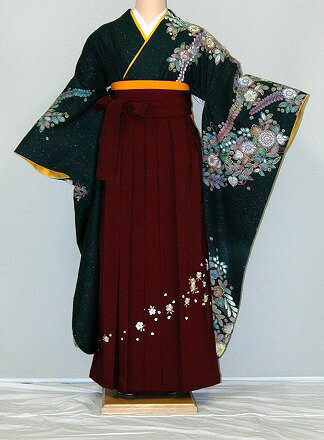Rakuten - 【レンタル】振袖、袴（刺繍はかま）レンタル【黒・茶・グレー系】【HF726】標準/L寸/7号/9号/11号/13号/冬春キャンペーン